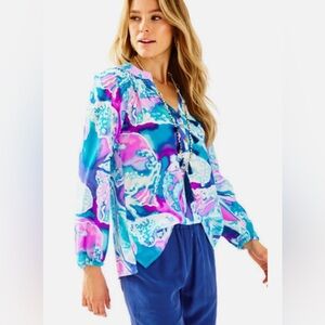 Lilly Pulitzer Elsa Purple Opal Swell Aquainted Blouse Size Small